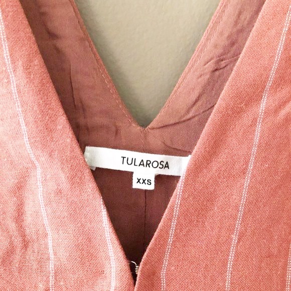 Tularosa Frankie Deep V-Neck Sleeveless Pinstripe Linen Jumpsuit Clay XXS NWT - Picture 4 of 9